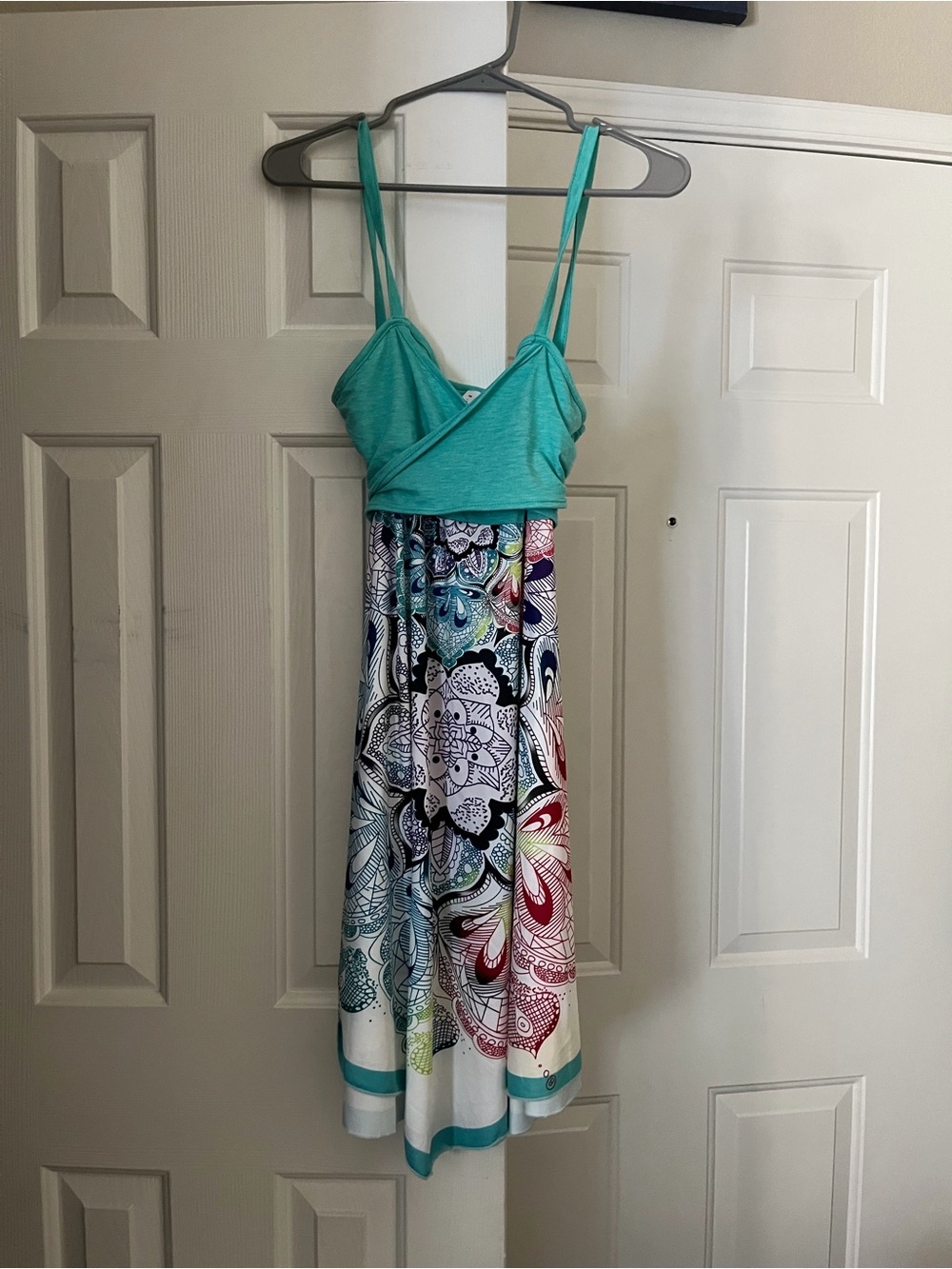 SHEIN Teal Bodice Multicolor Floral-Print Midi Dress
